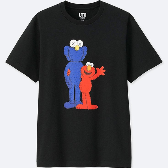 Uniqlo Shirts Kaws X Sesame Street Elmo Black Graphic Tshirt Poshmark