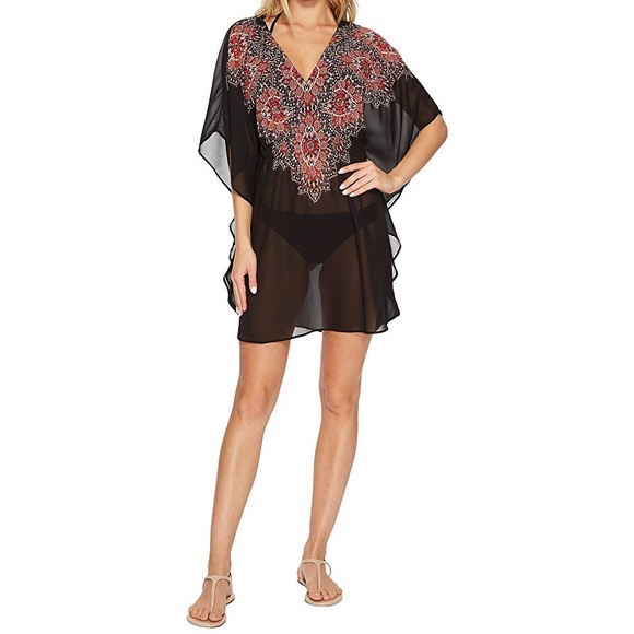 Miraclesuit Swim Miracle Suit Mandala Caftan Cover Up Black Sz S