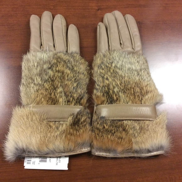 Bloomingdale's Accessories Leather Cashmere Lined Rabbit Fur Gloves