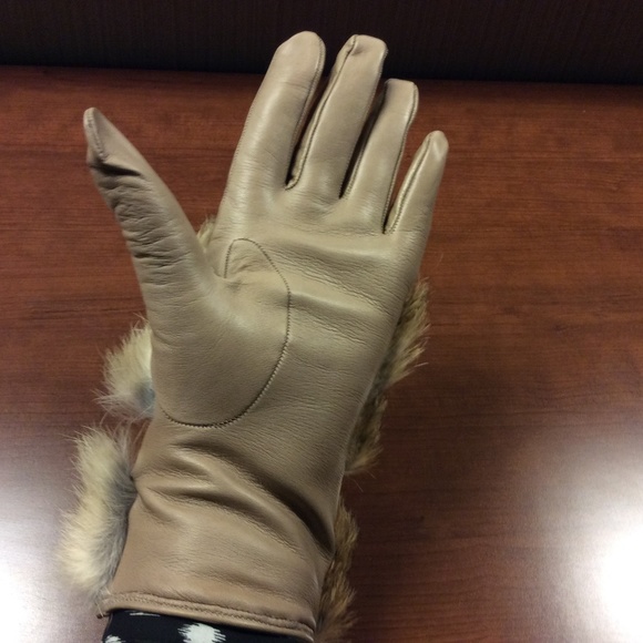 Bloomingdale's Accessories Leather Cashmere Lined Rabbit Fur Gloves