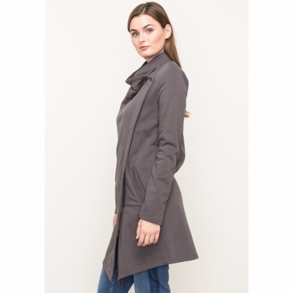 Jackets & Coats Asymmetrical Longline Drape Neck Soft Gray Jacket