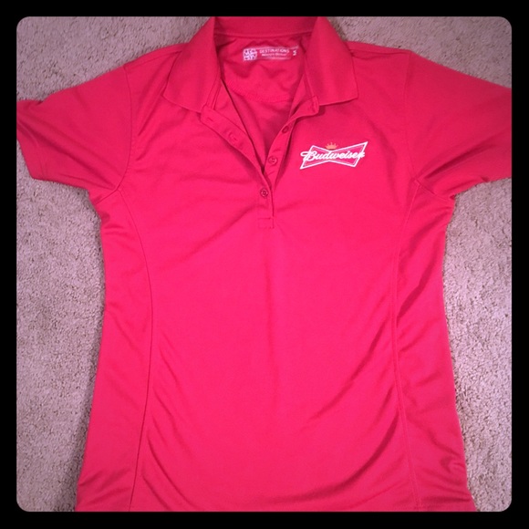 Destinations Tops Red Womans Budweiser Golf Shirt Sz Medium New
