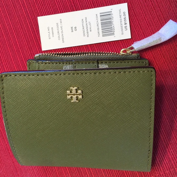 Tory Burch Bags Tory Burch Robinson Mini Wallet Green Olive Poshmark