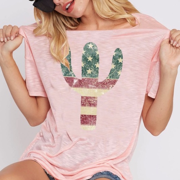 Trindy Clozet Boutique Tops Graphic Blush Pink Cactus Tee Poshmark