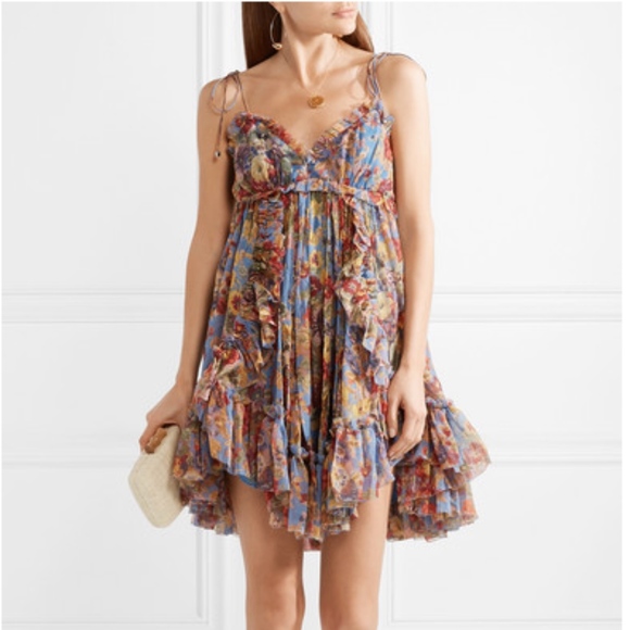 Zimmermann Dresses Zimmermann Blue Lovelorn Floral Frill Mini Dress