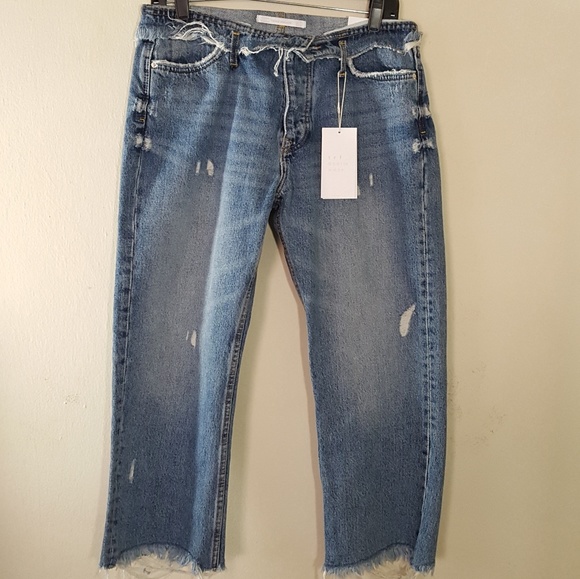 Zara Jeans Zara Straight Leg Distressed Cropped Jeans Poshmark