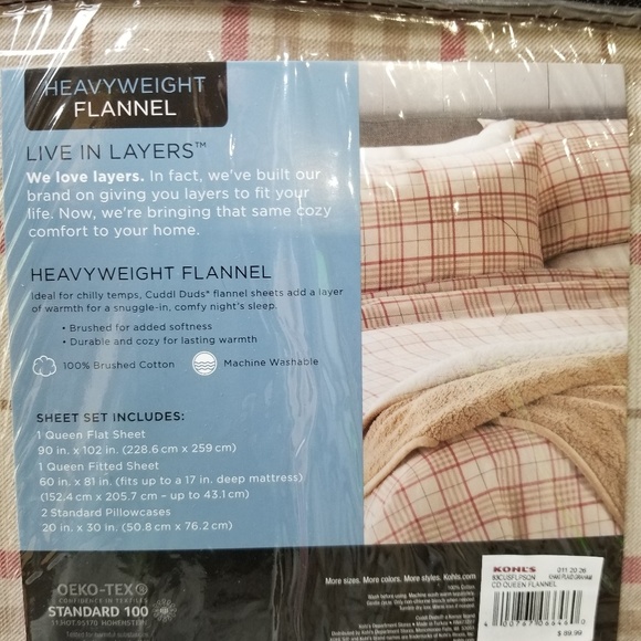 Cuddl Duds Bedding Cuddl Duds Flannel Khaki Plaid 4 Piece Queen
