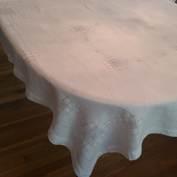 Vintage Dining Vintage Art Deco Cutwork Linen Square Table Cloth