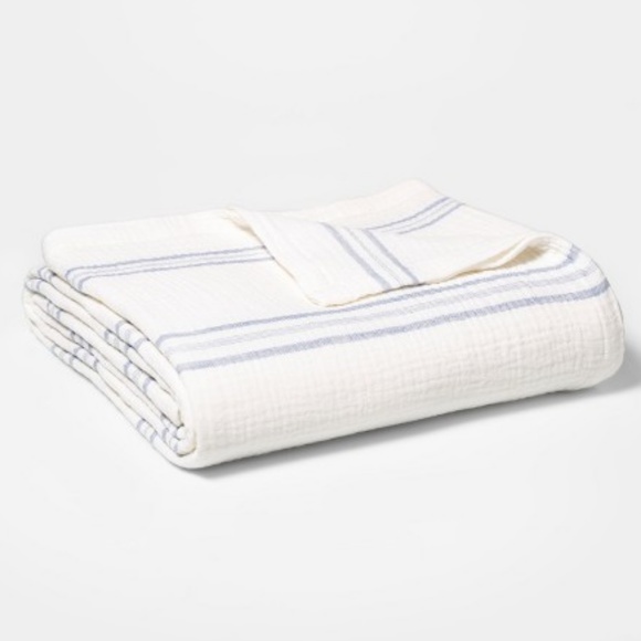 Threshold Bedding New Twin Striped Gauze Blanket Whiteblue Poshmark