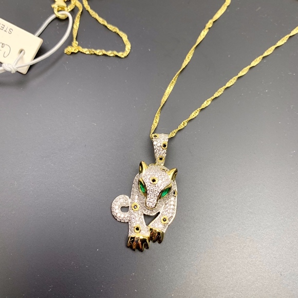 Cate d'Argent Jewelry 925 St Silver 4k Gold Plated Jaguar Necklace