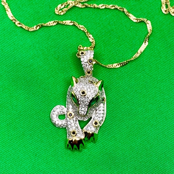 Cate d'Argent Jewelry 925 St Silver 4k Gold Plated Jaguar Necklace