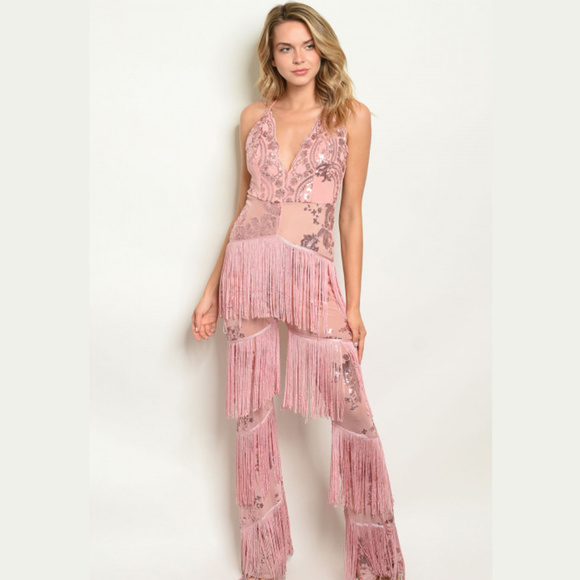 Pants & Jumpsuits Mauve Glam Sequin Fringe Tassel Jumpsuit Romper Poshmark