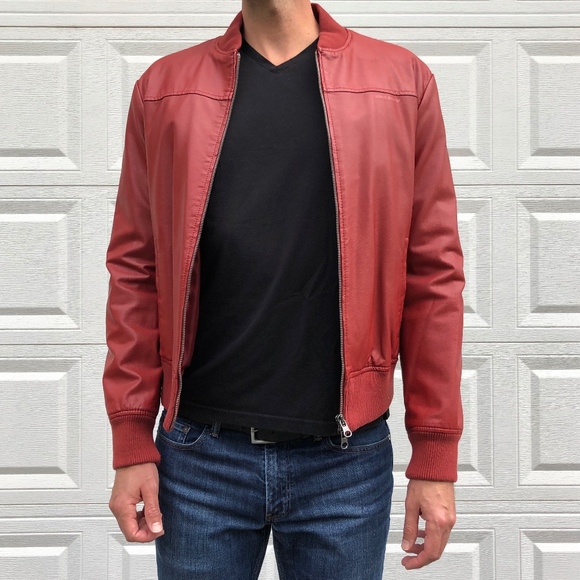 Armani Jeans Jacket Red Armani Exchange Logo Ribbon Padded Jacket Red