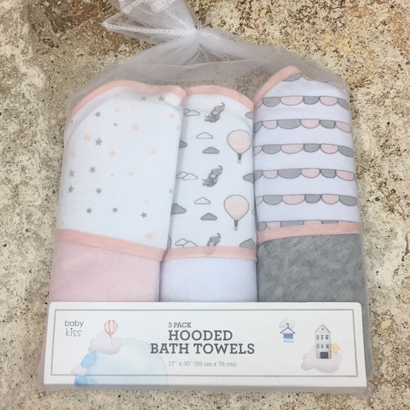 baby kiss Bath Baby Kiss 3pack Hooded Towels Pink Grey White Poshmark