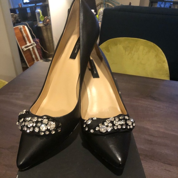 Ann Taylor Shoes Ann Taylor Black Leather Bejeweled Pumps Poshmark