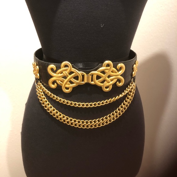 Accessories Black Belt With Gold Chain Poshmark