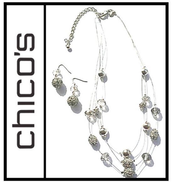 Chico's Jewelry Silver Crystal Ball Necklace Earrings Set Poshmark