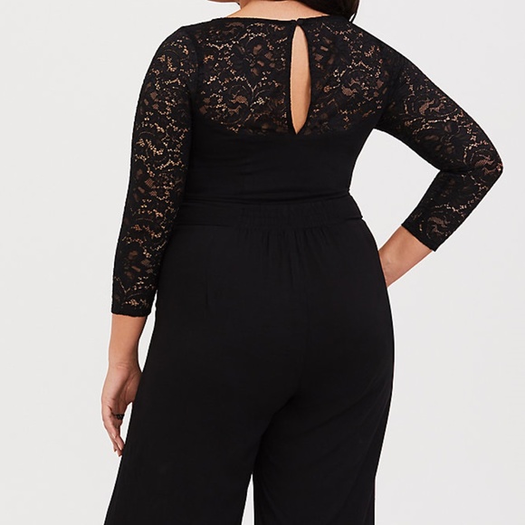 torrid Pants & Jumpsuits Torrid Black Lace Challis Wide Leg Jumpsuit