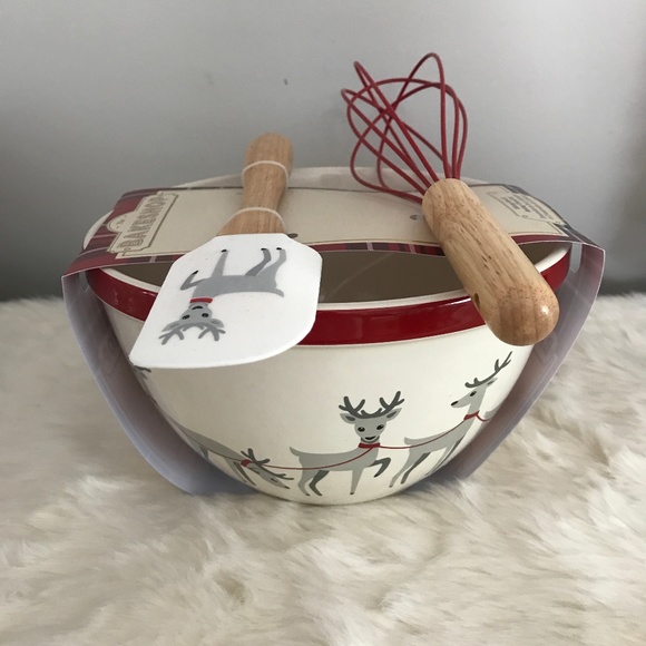 the Kitchen Holiday Christmas Deer Mixing Bowl Spatula Wish