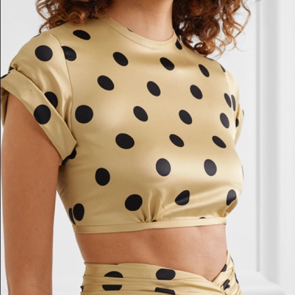 Orseund Iris Tops Orseund Iris Le Club Cropped Polkadot Satin Top