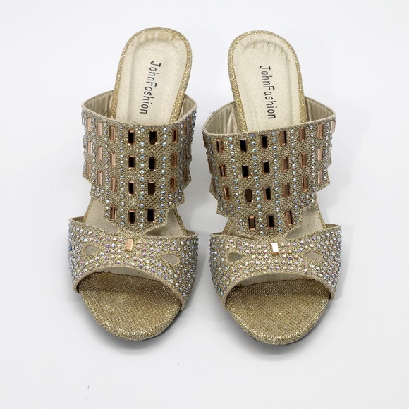 john fashion Shoes John Fashion Gold And Rhinestone Wedge Pumps