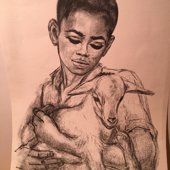 unbranded Wall Decor Print Boy Holding Goat By J Macdonald Henry