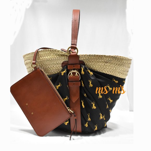 Chloe Bags Nwt Chloe Raffia Woven Silk Horse Tote W Pouch Poshmark