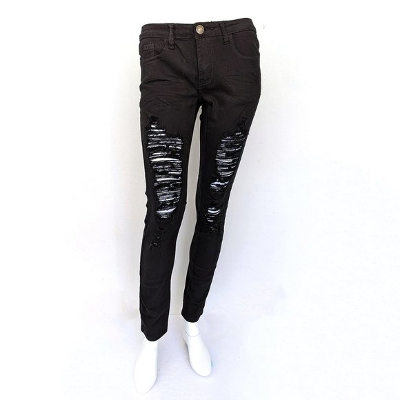 Machine Jeans Nwt Machine Black Skinny Distressed Low Rise Jeans