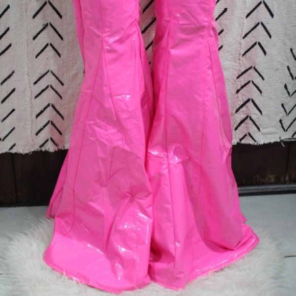 Pants & Jumpsuits Hot Pink Neon Latex Flare Bell Bottoms Size Medium