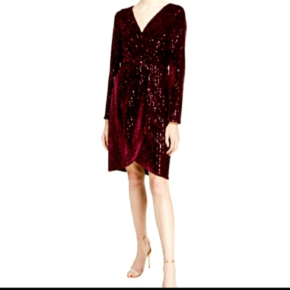 julia jordan Dresses Julia Jordan Long Sleeve Faux Wrap Sequin Dress 6 Poshmark