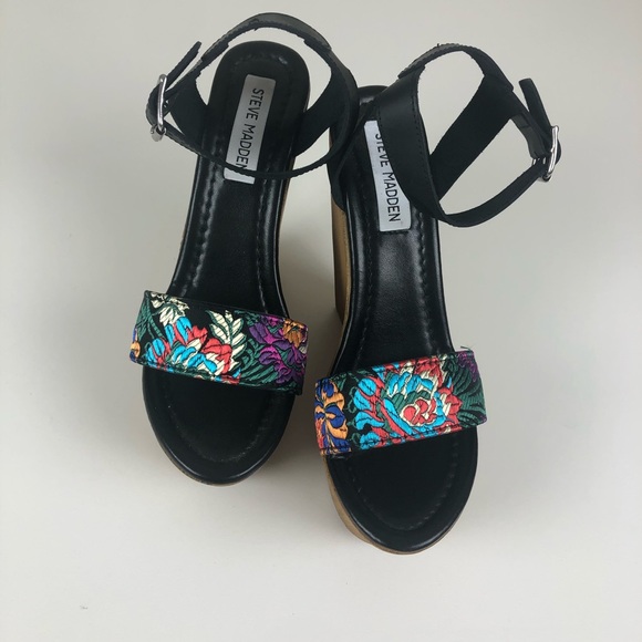 Steve Madden Shoes Steve Madden Bella Wood Wedge Peep Toe 8 Black
