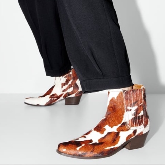 Zara Shoes Zara Leather Heeled Cowboy Boots Animal Cow Print Poshmark