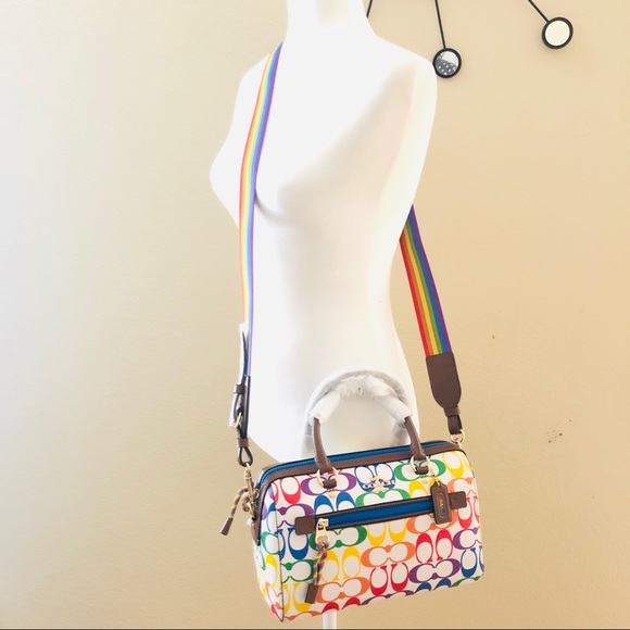 Coach Bags Coach Rowan Satchel Rainbow Signature Canvas Purse Poshmark