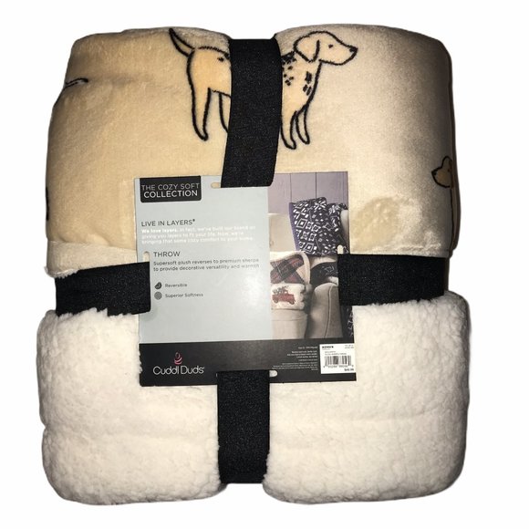 Cuddl Duds Bedding Nwt Cuddl Duds Reversible Dogs Throw 5x60 Poshmark