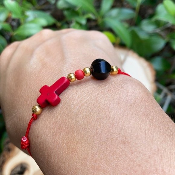 Naty & Me Creations Jewelry Azabache Cross Obsidian Red Protection