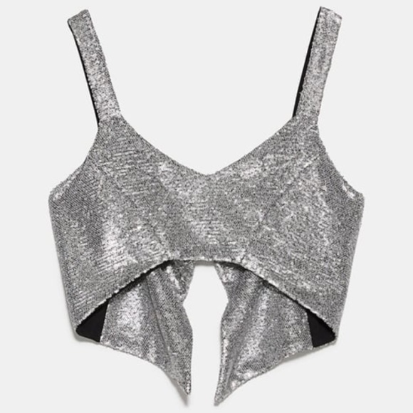 Zara Tops Nwt Zara Silver Sequin Crop Top Poshmark