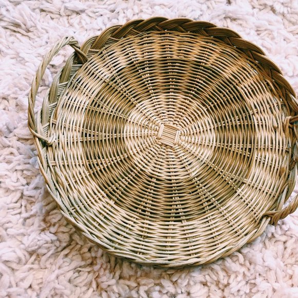 Vintage Accents Vintage Round Wicker Tray With Handles Poshmark