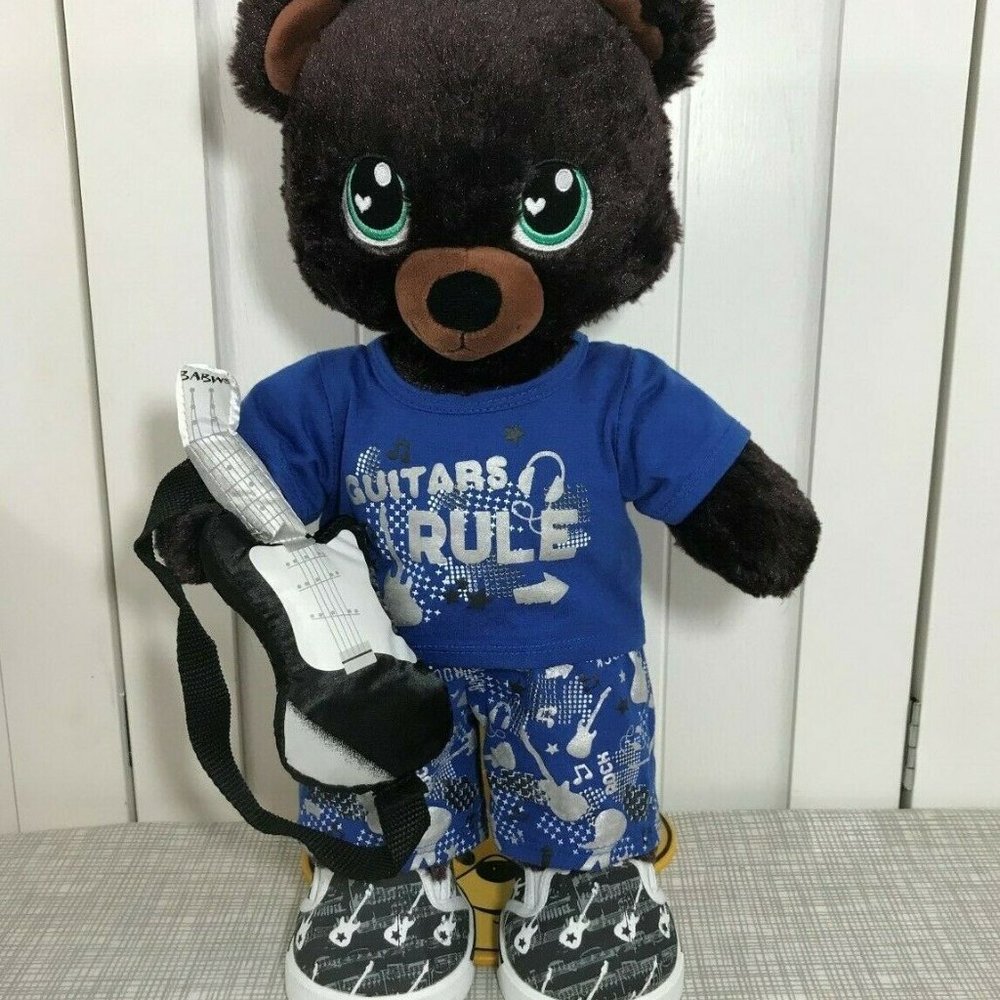Build A Bear Brown Bear Big Heart Eyes W/ Guitar Gem