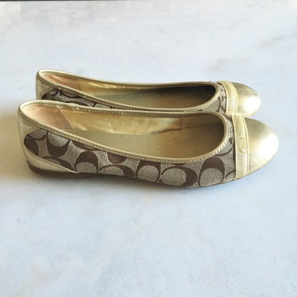 Coach Shoes Nwot Coach Cecile Signature Ballet Flat Shoe Gold
