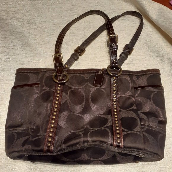 Coach Bags Coach Brown Signature C Studded Gallery Tote Bag Poshmark