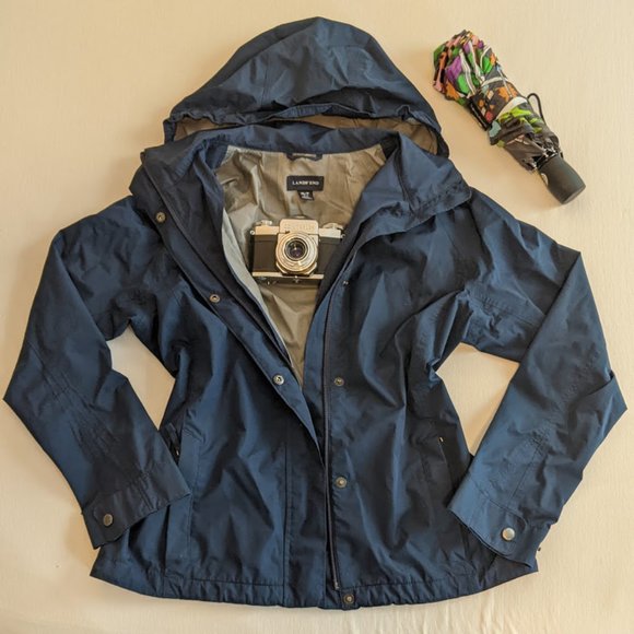 Lands' End Jackets & Coats Lands End Navy Rain Jacket W Packable