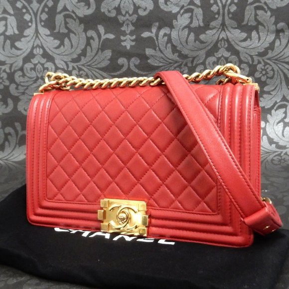 CHANEL Bags Chanel Red Leather Bag With Gold Chain Strap Poshmark