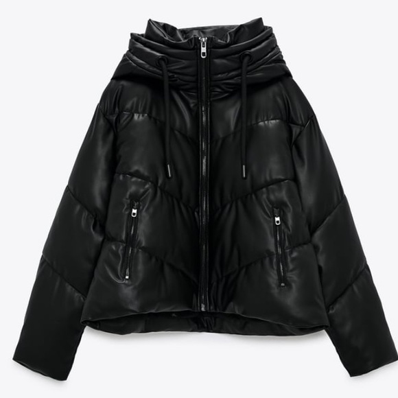 Zara Jackets & Coats Zara Faux Black Leather Puffer Jacket Poshmark