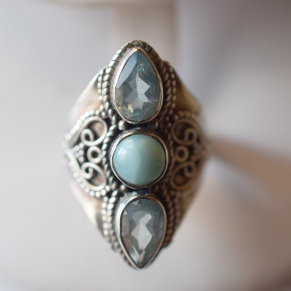 PTI Jewelry Vintage Ss Larimar Blue Topaz Ring Free Bracelet 7 Poshmark