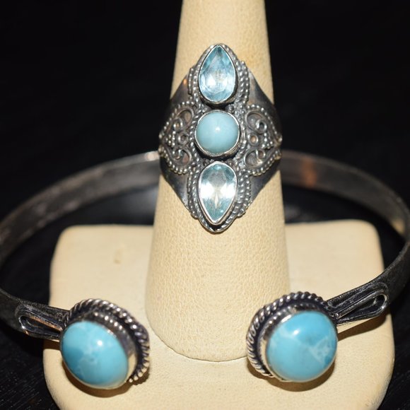 PTI Jewelry Vintage Ss Larimar Blue Topaz Ring Free Bracelet 7 Poshmark