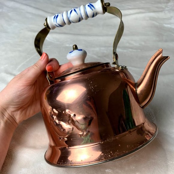 Vintage Kitchen Vintage Copper Kettle With Porcelain Handle Poshmark