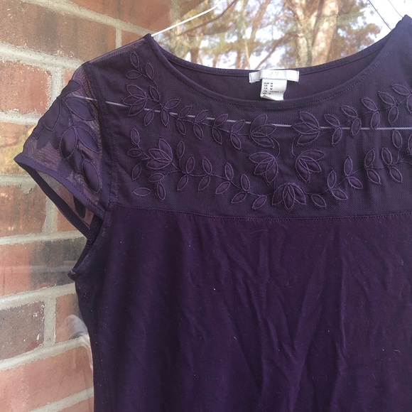 H&M Tops Hm Purple Top With Floral Mesh Detail Poshmark