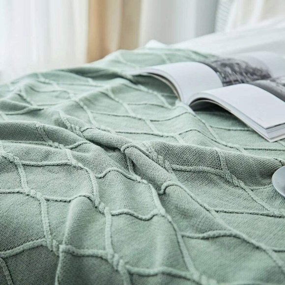 Bedding Luxury Cotton Knitted Throw Blanket Sage Green Poshmark