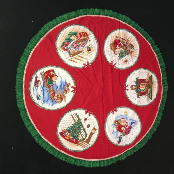 Hand Crafted Holiday New Handmade Christmas Round Tablecloth Or