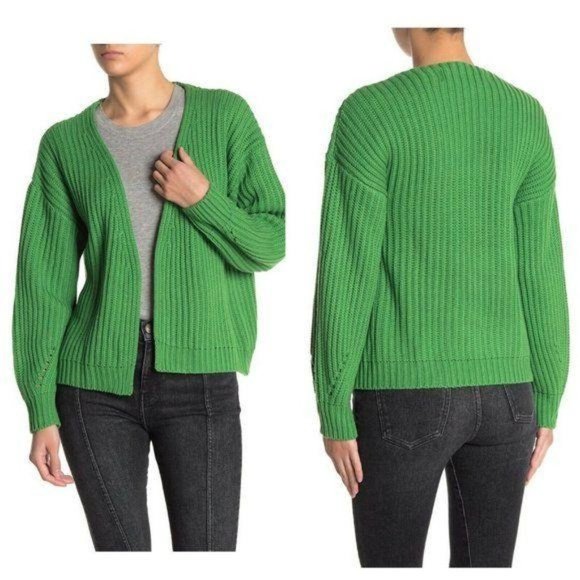 Code X Mode Sweaters Code X Mode Kelly Green Ribbed Knit Open